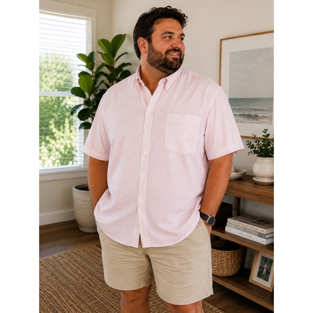 NWT Goodfellow & Co Pink Stripe Poplin Button Up Shirt Men's XXL Short Sleeve